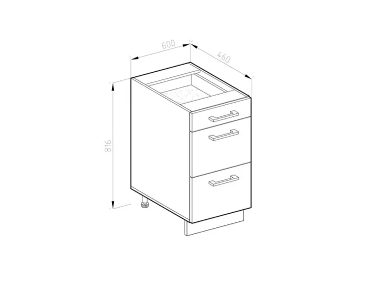 Vicco Küchenunterschrank R-Line Goldkraft Eiche/Anthrazit 60 cm J-Shape mit Schubladen ohne Arbeitsplatte