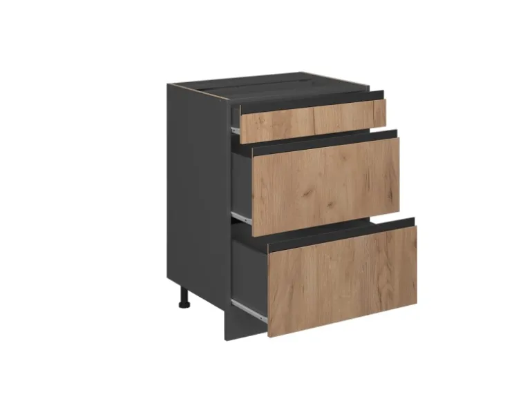 Vicco Küchenunterschrank R-Line Goldkraft Eiche/Anthrazit 60 cm J-Shape mit Schubladen ohne Arbeitsplatte