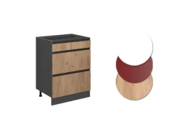Vicco Küchenunterschrank R-Line Goldkraft Eiche/Anthrazit 60 cm J-Shape mit Schubladen ohne Arbeitsplatte