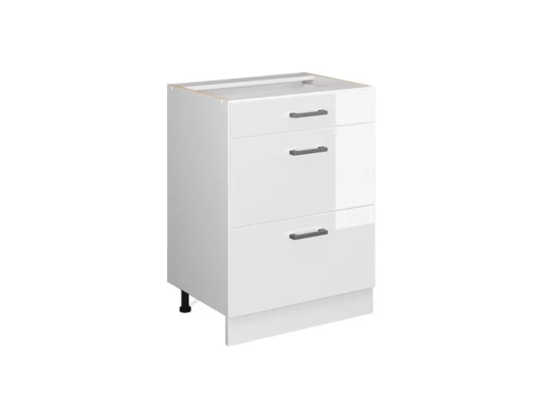 Vicco Küchenunterschrank R-Line Weiß Hochglanz/Weiß 60 cm mit Schubladen ohne Arbeitsplatte