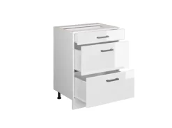 Vicco Küchenunterschrank R-Line Weiß Hochglanz/Weiß 60 cm mit Schubladen ohne Arbeitsplatte