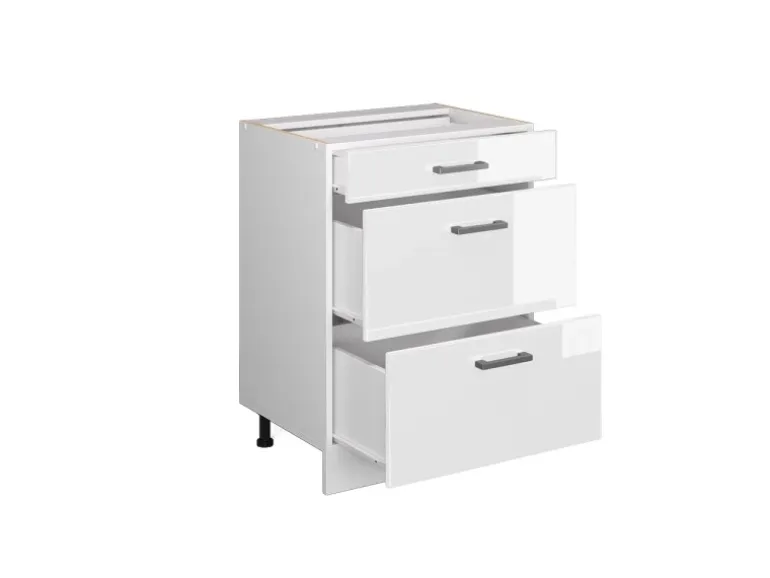 Vicco Küchenunterschrank R-Line Weiß Hochglanz/Weiß 60 cm mit Schubladen ohne Arbeitsplatte