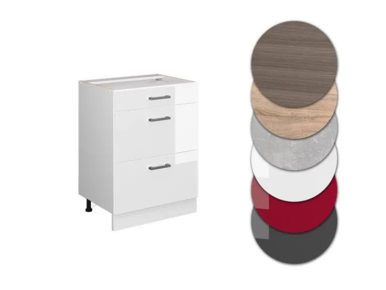 Vicco Küchenunterschrank R-Line Weiß Hochglanz/Weiß 60 cm mit Schubladen ohne Arbeitsplatte