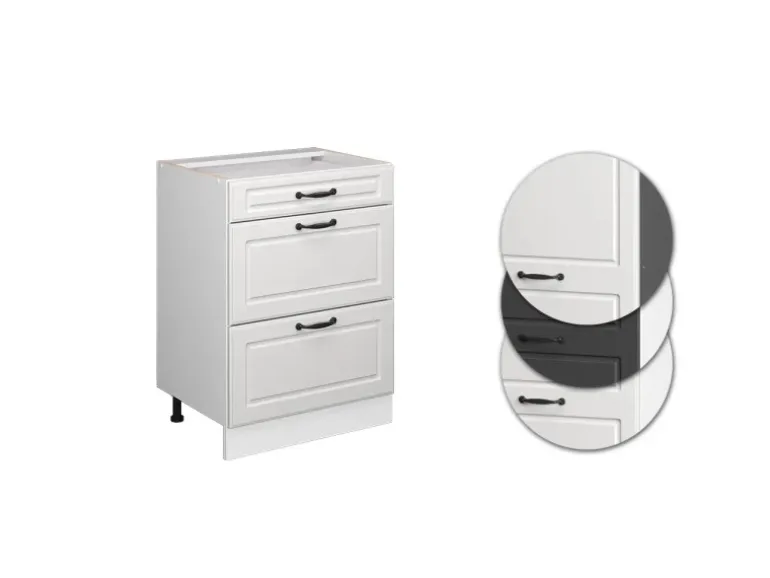 Vicco Küchenunterschrank R-Line Weiß Landhaus/Weiß 60 cm mit Schubladen ohne Arbeitsplatte