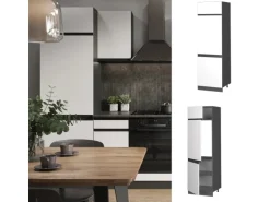 Vicco Kühlumbauschrank R-Line Hochschrank für die Küche Weiß/Anthrazit 60 cm J-Shape