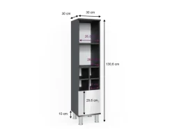 Vicco Midischrank Fynn Weiß Hochglanz/Anthrazit 30 x 131 cm Kleine Tür