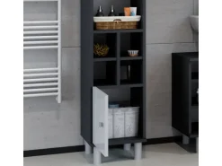 Vicco Midischrank Fynn Weiß Hochglanz/Anthrazit 30 x 131 cm Kleine Tür