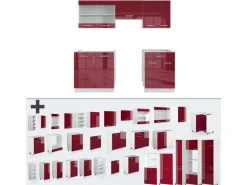 Vicco R-Line Küchenzeile Bordeaux Hochglanz/Weiß 200 cm ohne Arbeitsplatte ohne E-Geräte