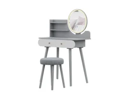 Vicco Schminktisch Edda Grau 80 cm mit LED Beleuchtung und Hocker