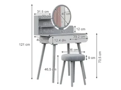 Vicco Schminktisch Edda Grau 80 cm mit LED Beleuchtung und Hocker