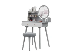 Vicco Schminktisch Edda Grau 80 cm mit LED Beleuchtung und Hocker