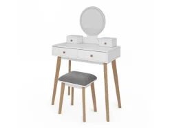 Vicco Schminktisch Finya Weiß 80 cm mit LED Spiegel und Hocker