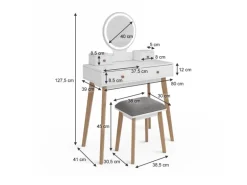 Vicco Schminktisch Finya Weiß 80 cm mit LED Spiegel und Hocker