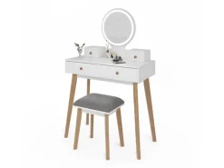 Vicco Schminktisch Finya Weiß 80 cm mit LED Spiegel und Hocker
