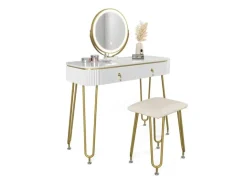 Vicco Schminktisch Grace Weiß Hochglanz 100 cm mit LED Beleuchtung und Hocker