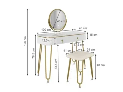 Vicco Schminktisch Grace Weiß Hochglanz 100 cm mit LED Beleuchtung und Hocker