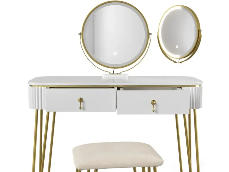 Vicco Schminktisch Grace Weiß Hochglanz 100 cm mit LED Beleuchtung und Hocker