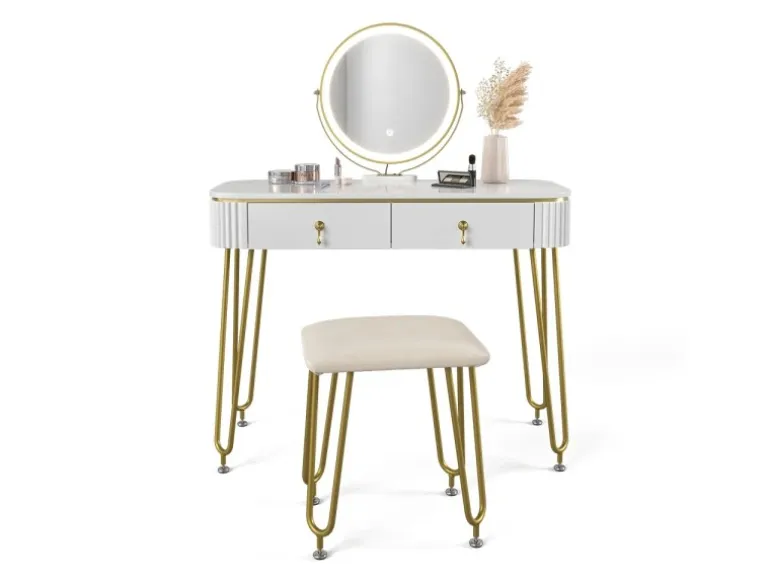 Vicco Schminktisch Grace Weiß Hochglanz 100 cm mit LED Beleuchtung und Hocker