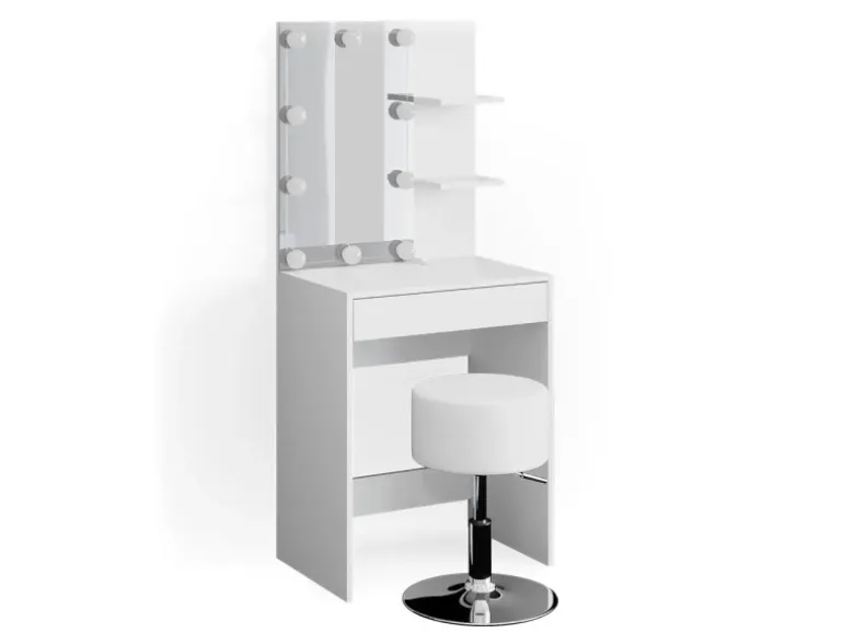 Vicco Schminktisch Isabelle Weiß 60 cm mit LED Beleuchtung und Hocker