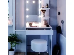 Vicco Schminktisch Isabelle Weiß 60 cm mit LED Beleuchtung und Hocker