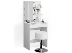Vicco Schminktisch Isabelle Weiß 60 cm mit LED Beleuchtung und Hocker