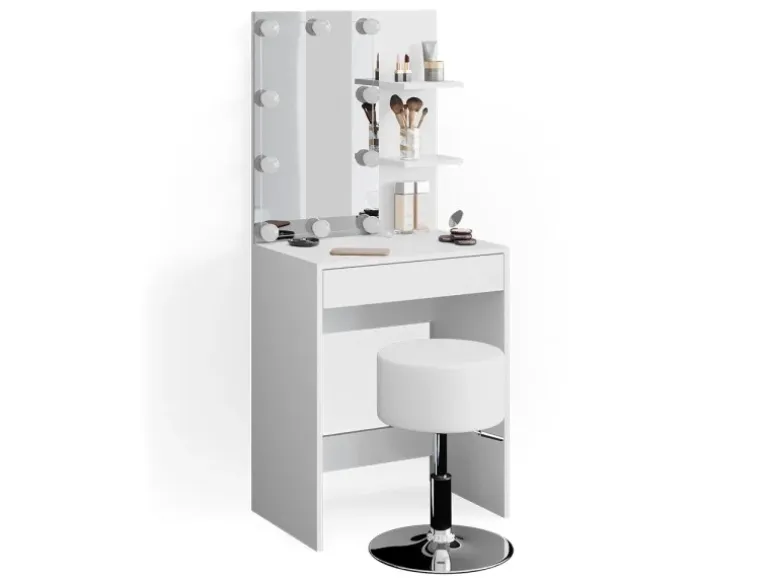 Vicco Schminktisch Isabelle Weiß 60 cm mit LED Beleuchtung und Hocker
