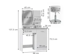 Vicco Schminktisch Julia Weiß 90 cm mit LED-Spiegel QI-Ladegerät und Hocker