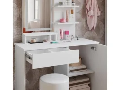 Vicco Schminktisch Julia Weiß 90 cm mit LED-Spiegel QI-Ladegerät und Hocker