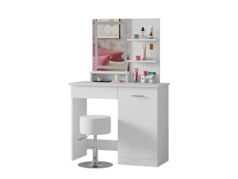 Vicco Schminktisch Julia Weiß 90 cm mit LED-Spiegel QI-Ladegerät und Hocker