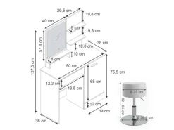 Vicco Schminktisch Julia Weiß 90 cm mit LED-Spiegel und Hocker