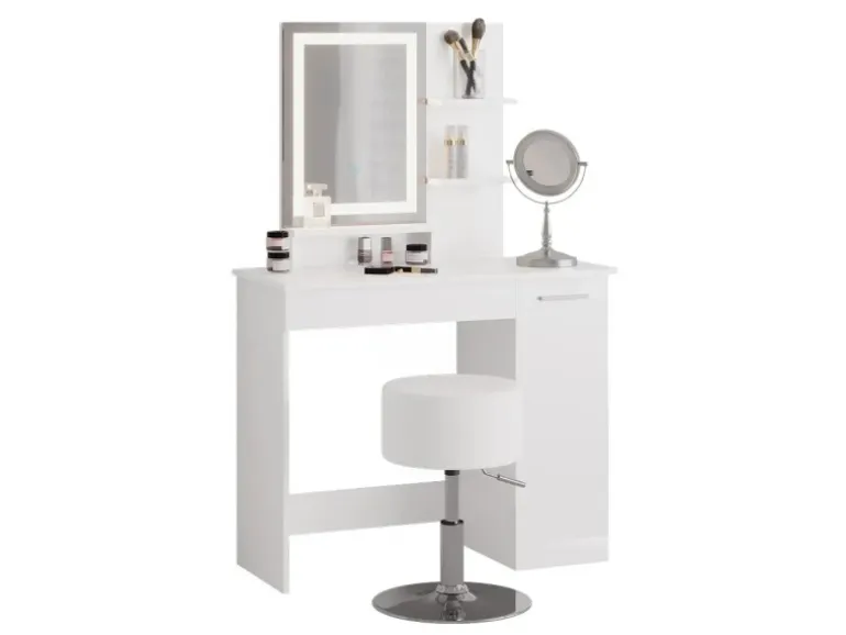Vicco Schminktisch Julia Weiß 90 cm mit LED-Spiegel und Hocker