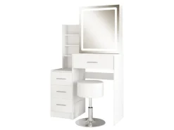 Vicco Schminktisch Lisca Weiß 80 cm mit LED-Spiegel und Hocker