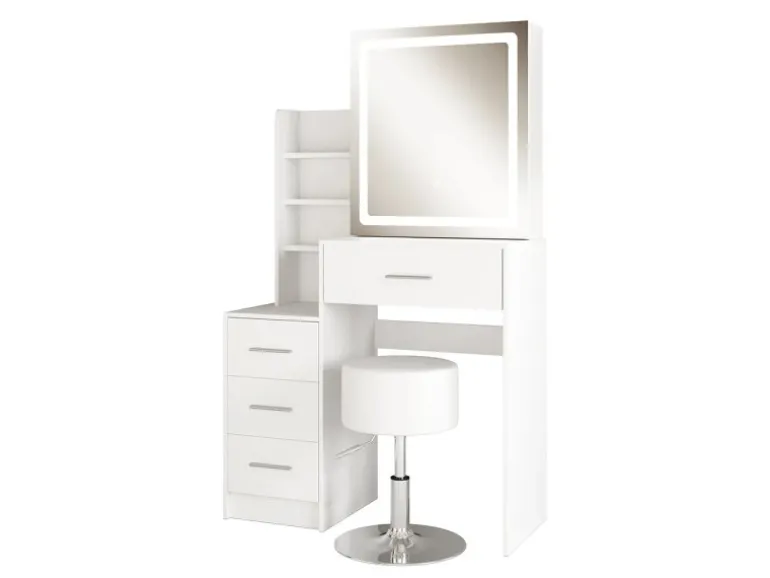 Vicco Schminktisch Lisca Weiß 80 cm mit LED-Spiegel und Hocker