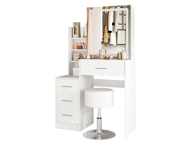 Vicco Schminktisch Lisca Weiß 80 cm mit LED-Spiegel und Hocker