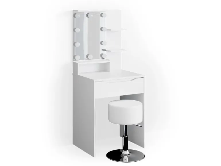 Vicco Schminktisch Ruben Weiß 60 cm mit LED Beleuchtung und Hocker