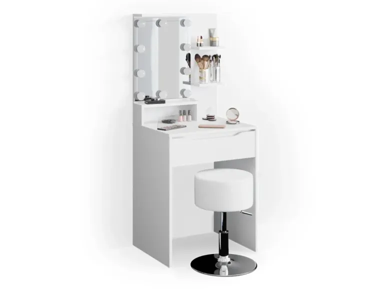 Vicco Schminktisch Ruben Weiß 60 cm mit LED Beleuchtung und Hocker