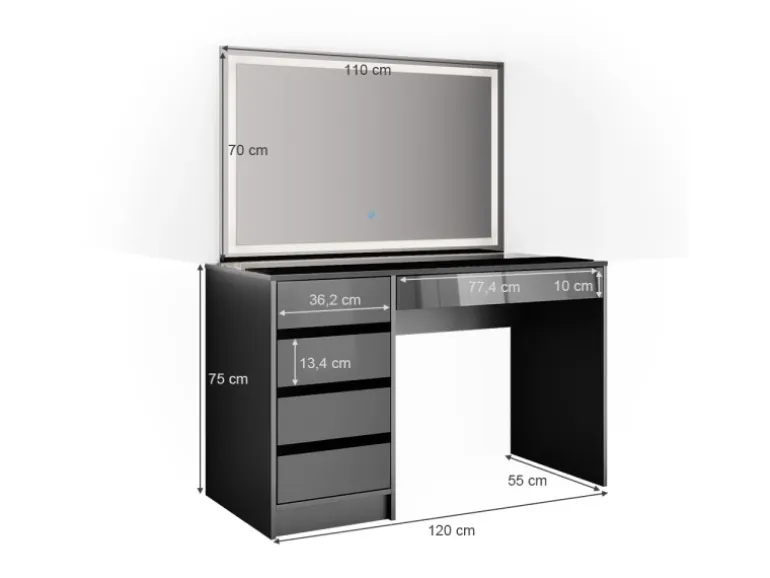 Vicco Schminktisch Sherry Anthrazit 120 cm mit LED-Spiegel