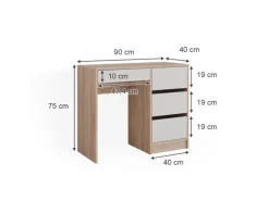 Vicco Schminktisch Sherry Sonoma/Weiß 90 cm mit 4 Schubladen