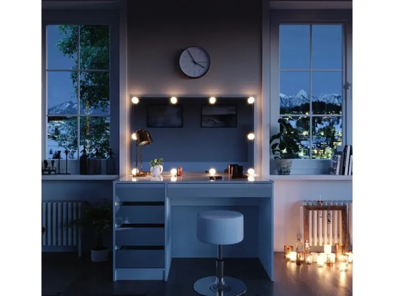 Vicco Schminktisch Sherry Weiß 55 cm mit LED Beleuchtung und Hocker