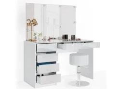 Vicco Schminktisch Sherry Weiß 55 cm mit LED Beleuchtung und Hocker