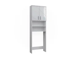 Vicco Waschmaschinenschrank Irma Weiß Hochglanz/Weiß 64 x 191 cm Badezimmerschrank für die Waschmaschine