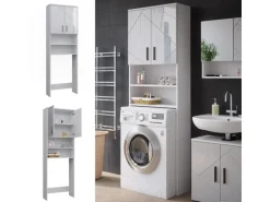 Vicco Waschmaschinenschrank Irma Weiß Hochglanz/Weiß 64 x 191 cm Badezimmerschrank für die Waschmaschine
