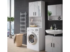 Vicco Waschmaschinenschrank Irma Weiß Hochglanz/Weiß 64 x 191 cm Badezimmerschrank für die Waschmaschine