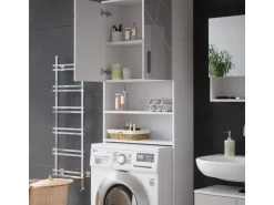 Vicco Waschmaschinenschrank Irma Weiß Hochglanz/Weiß 64 x 191 cm Badezimmerschrank für die Waschmaschine