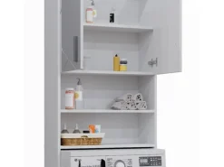 Vicco Waschmaschinenschrank Irma Weiß Hochglanz/Weiß 64 x 191 cm Badezimmerschrank für die Waschmaschine