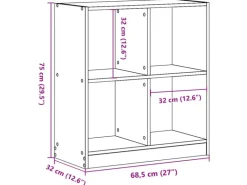 vidaXL Bücherregal Grau Sonoma 68,5x32x75 cm Holzwerkstoff