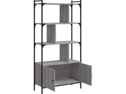 vidaXL Bücherregal mit Türen Grau Sonoma 76,5x30x154,5cm Holzwerkstoff