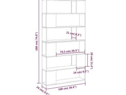 vidaXL Bücherregal Raumteiler Schwarz 100x24x188 cm