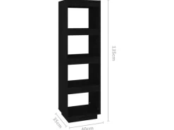 vidaXL Bücherregal/Raumteiler Schwarz 40x35x135 cm Massivholz Kiefer