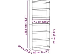 vidaXL Bücherregal/Raumteiler 80x30x199,5 cm Massivholz Kiefer